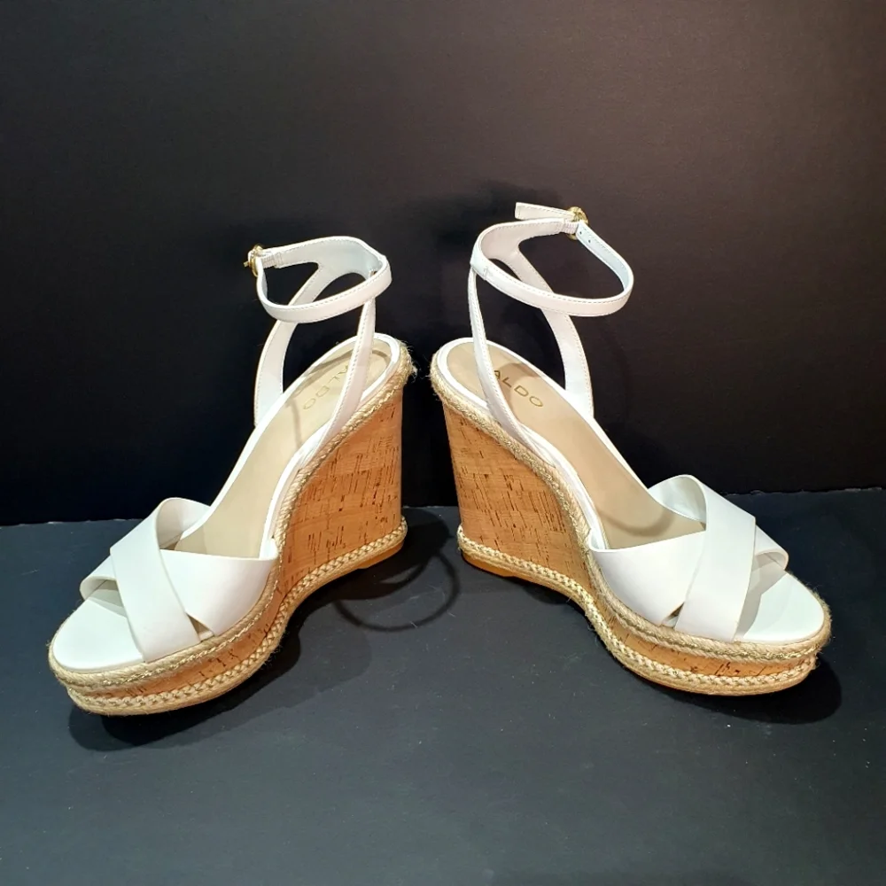 Aldo Like-New White Wedge High Heel Sandal  - Picture 2 of 9